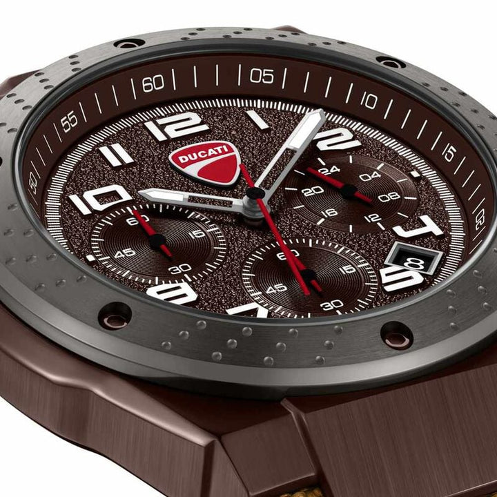 Ducati dtwgo0002503w Quartz Chronograph Brown Dial Black Silicone Strap Men&