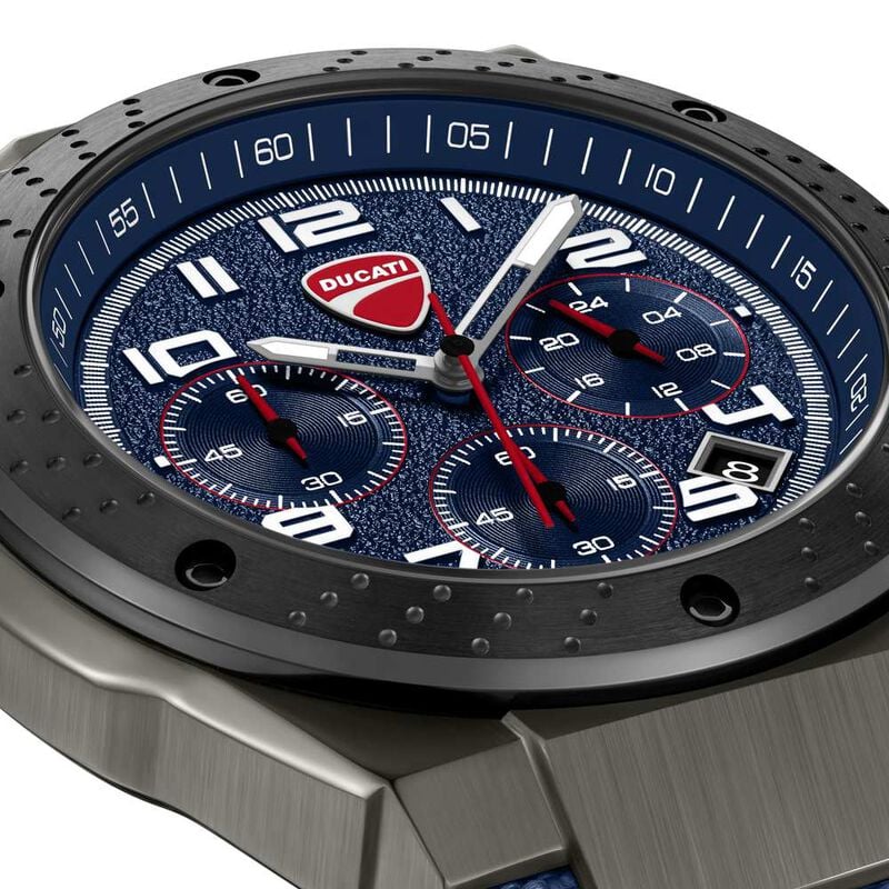 Ducati Quartz Chronograph Blue Dial Black Silicone Strap Watch DTWGO0002502W