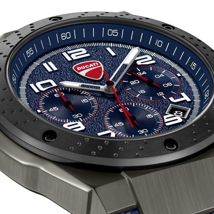 Ducati Quartz Chronograph Blue Dial Black Silicone Strap Watch DTWGO0002502W