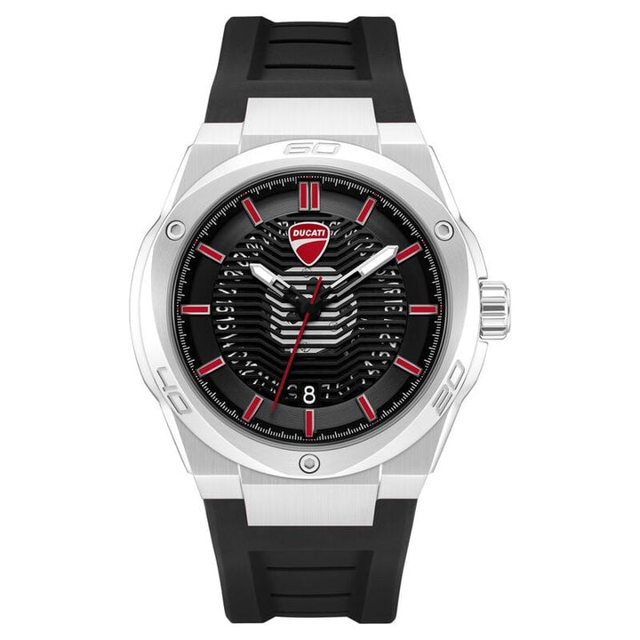 Ducati Quartz Analog Black Dial Black Silicone Strap Watch For Men
