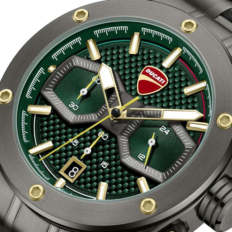 Ducati Quartz Chronograph Green Dial Grey Stainless Steel Strap Watch dtwgi0002204w