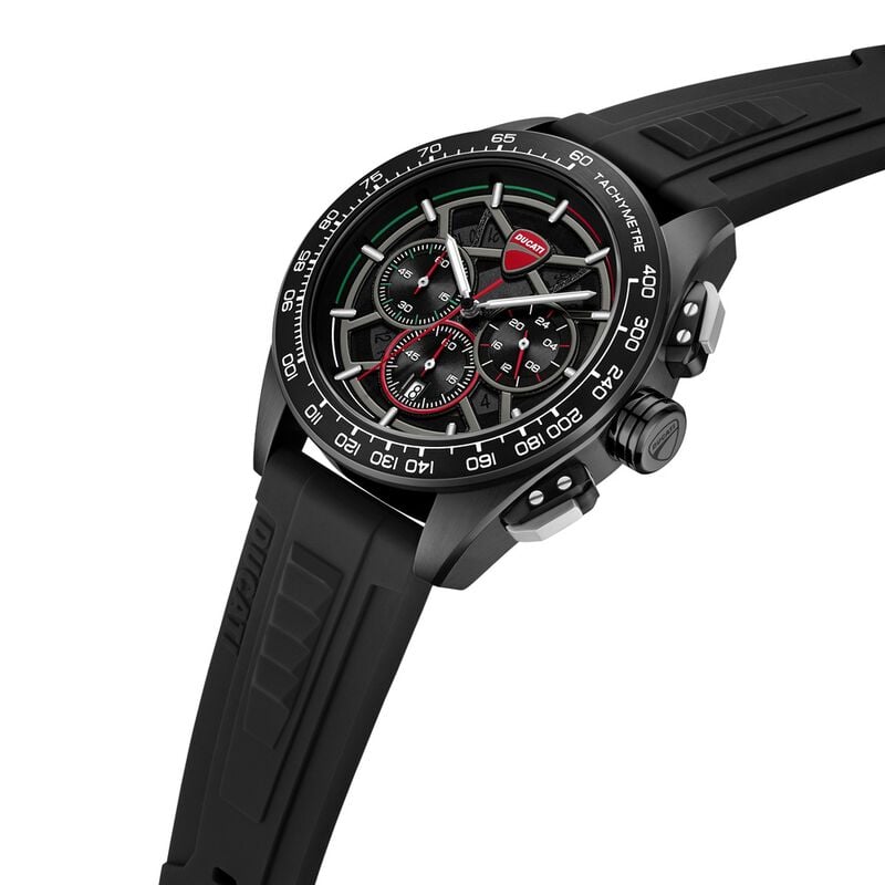 Ducati Quartz Chronograph Black Dial Black Silicone Strap Watch dtwgo0003001w