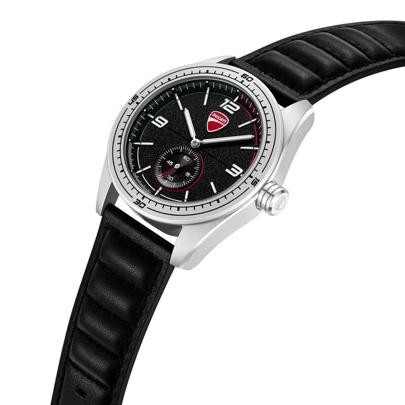 Ducati Quartz Analog Black Dial Black Leather Strap Watch for Men DTWGX00023X0W