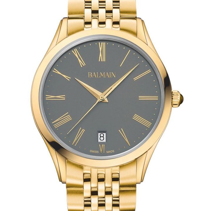 Balmain Men's Gold-Toned Stainless Steel Bracelet Analogue Watch with Grey Dial