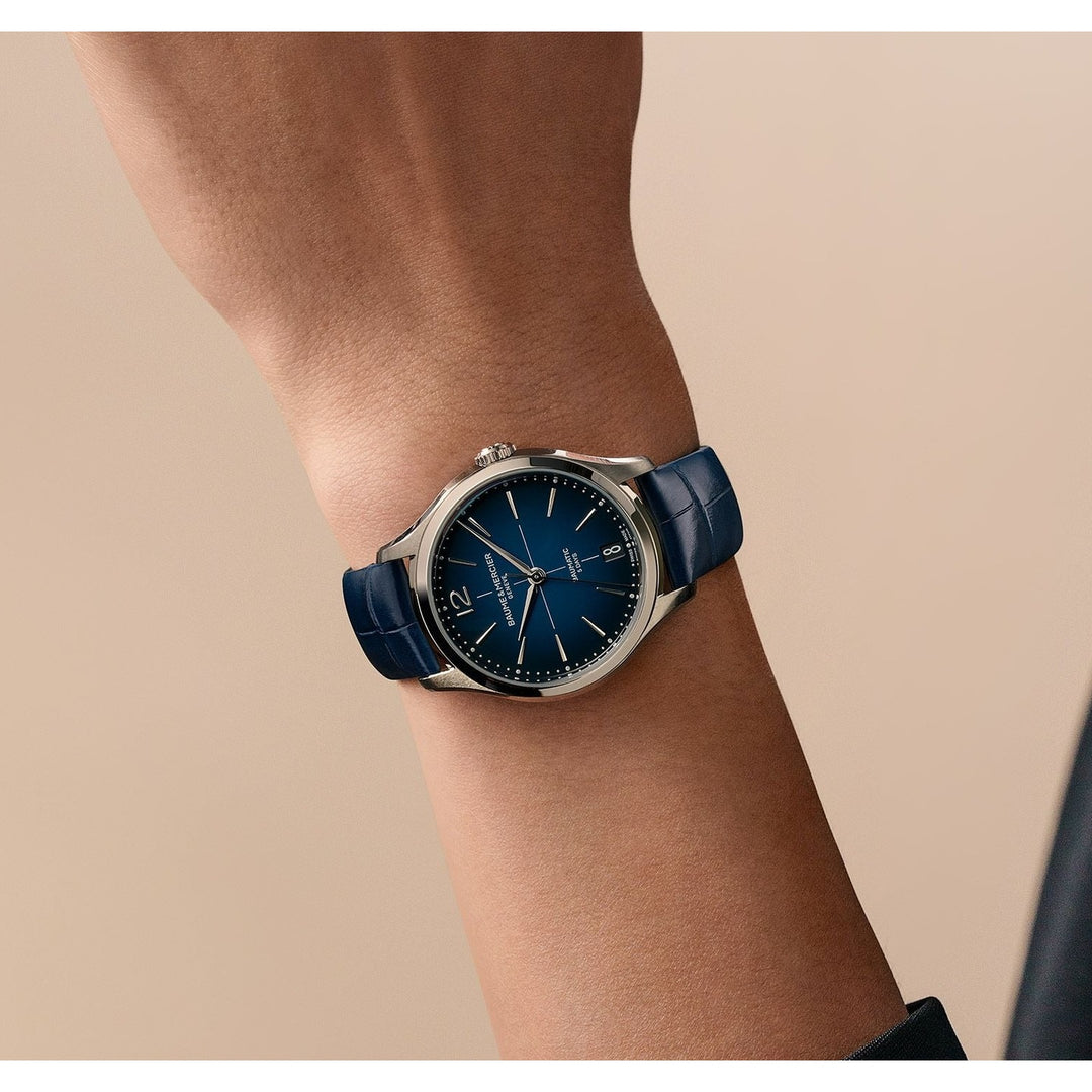 Baume &amp; Mercier Clifton 34MM Automatic Ladies Watch Blue Dial