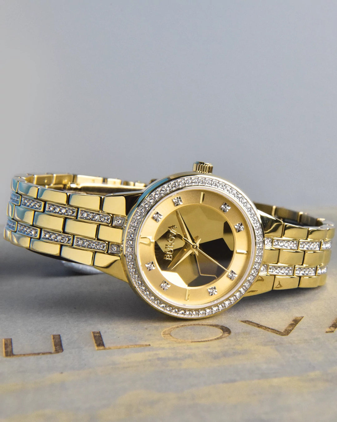 Bulova Crystal BUL 97L176 Gold-Tone Dial Watch