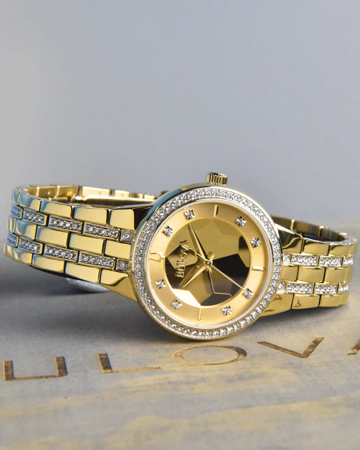 Bulova Crystal BUL 97L176 Gold-Tone Dial Watch