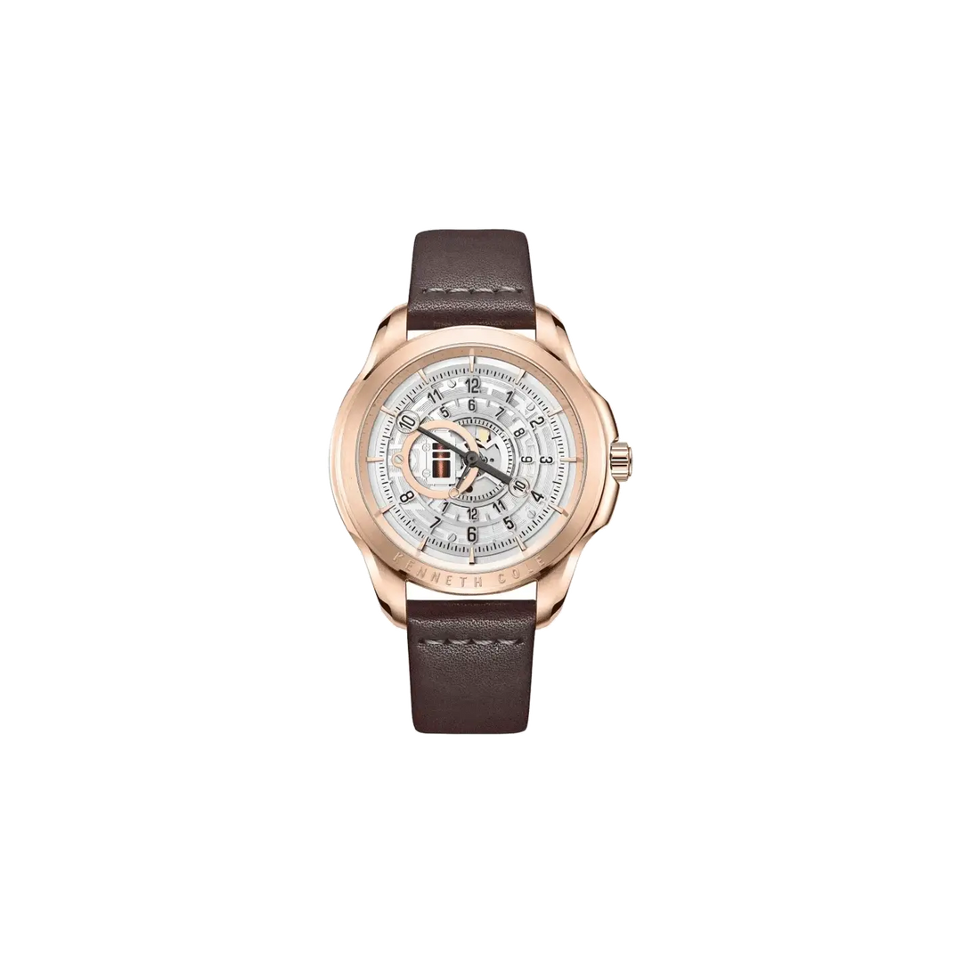 Kenneth Cole Quartz Analog Silver Dial Leather Strap Watch for Men