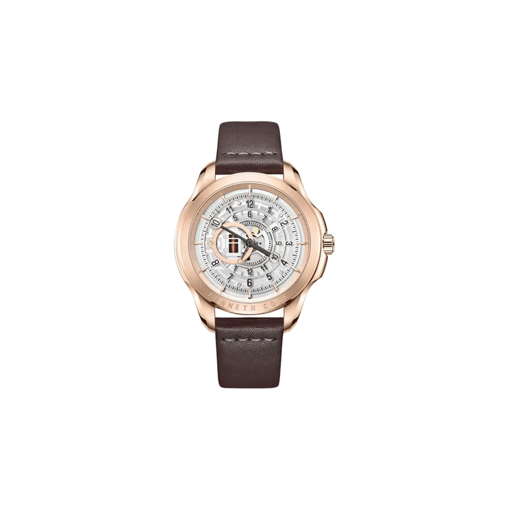 Kenneth Cole Quartz Analog Silver Dial Leather Strap Watch for Men