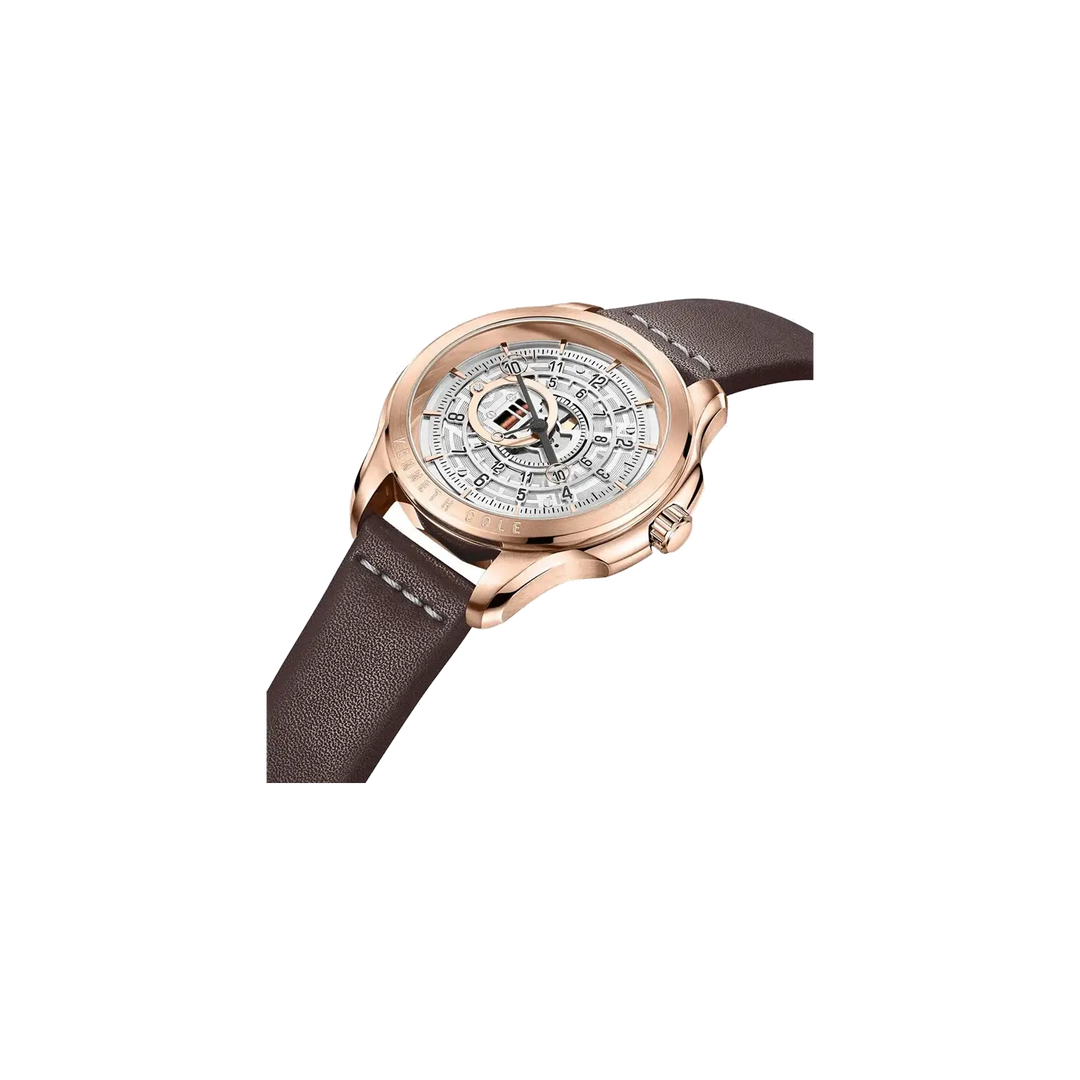Kenneth Cole Quartz Analog Silver Dial Leather Strap Watch for Men