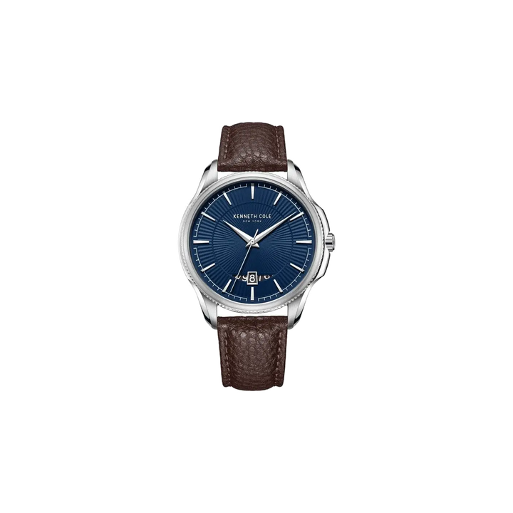 Kenneth Cole Quartz Analog with Date Blue Dial Leather Strap Watch for Men
