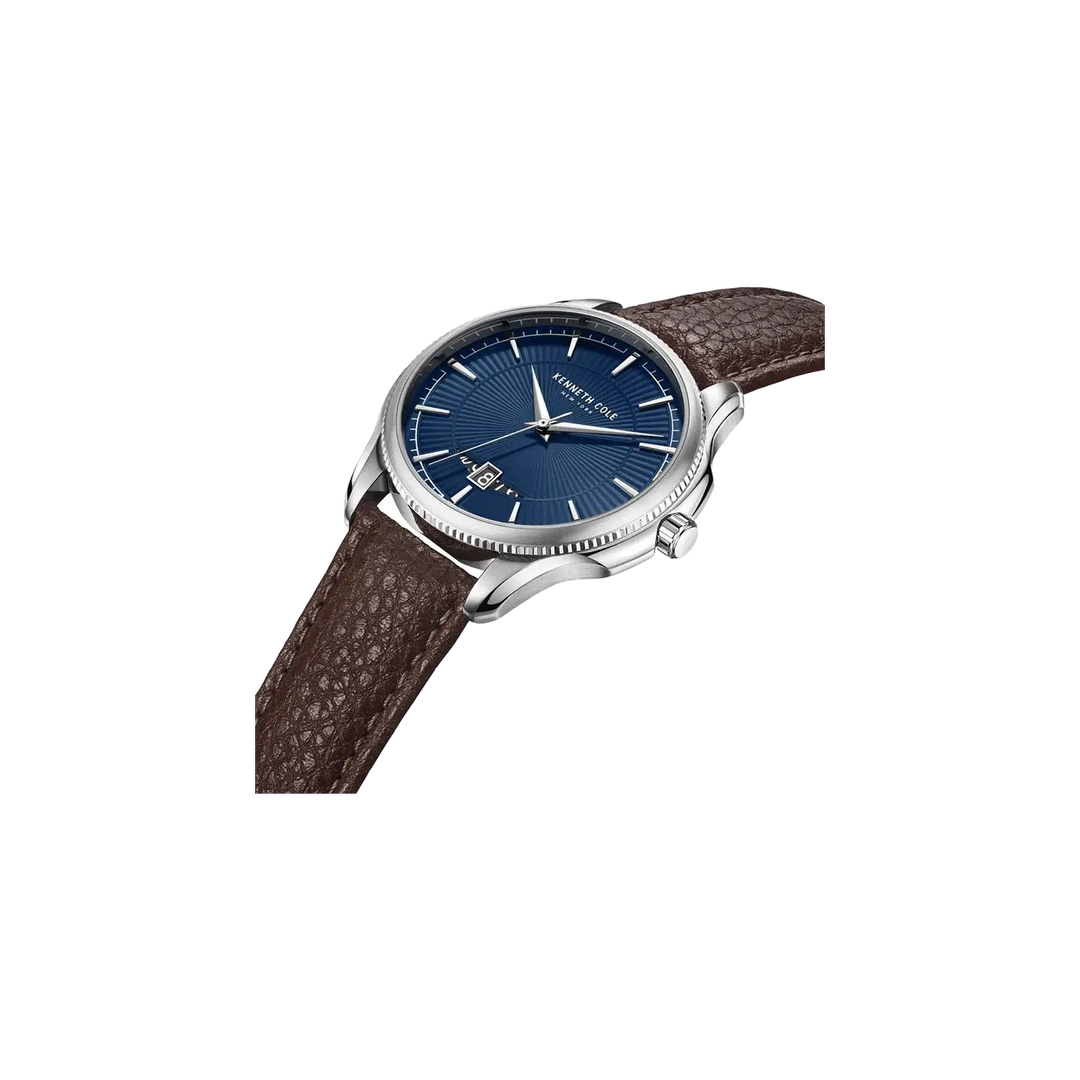 Kenneth Cole Quartz Analog with Date Blue Dial Leather Strap Watch for Men