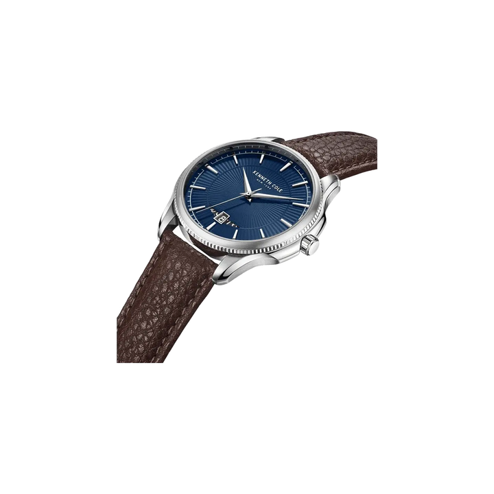 Kenneth Cole Quartz Analog with Date Blue Dial Leather Strap Watch for Men