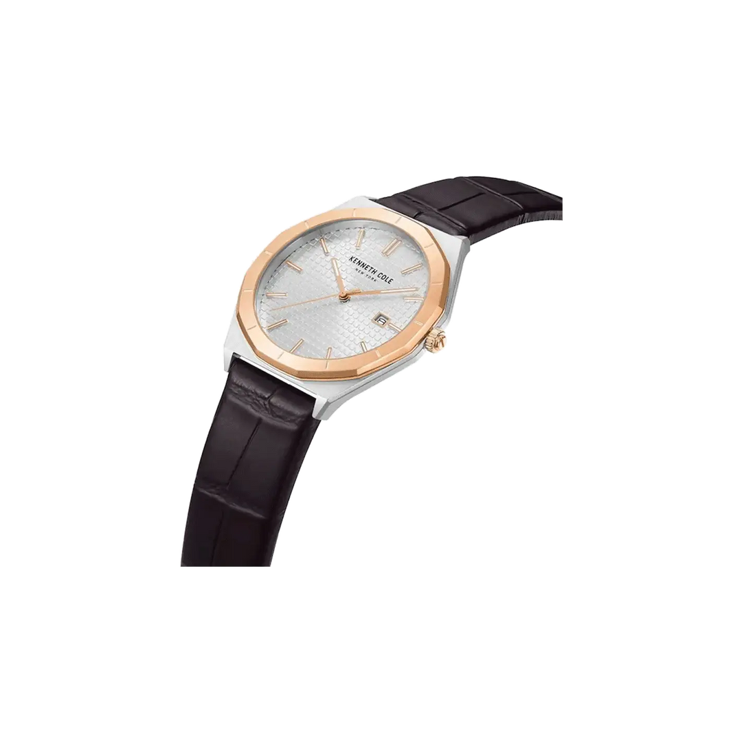 Kenneth Cole Silver Dial Quartz Analog with Date Leather Strap Watch for Men