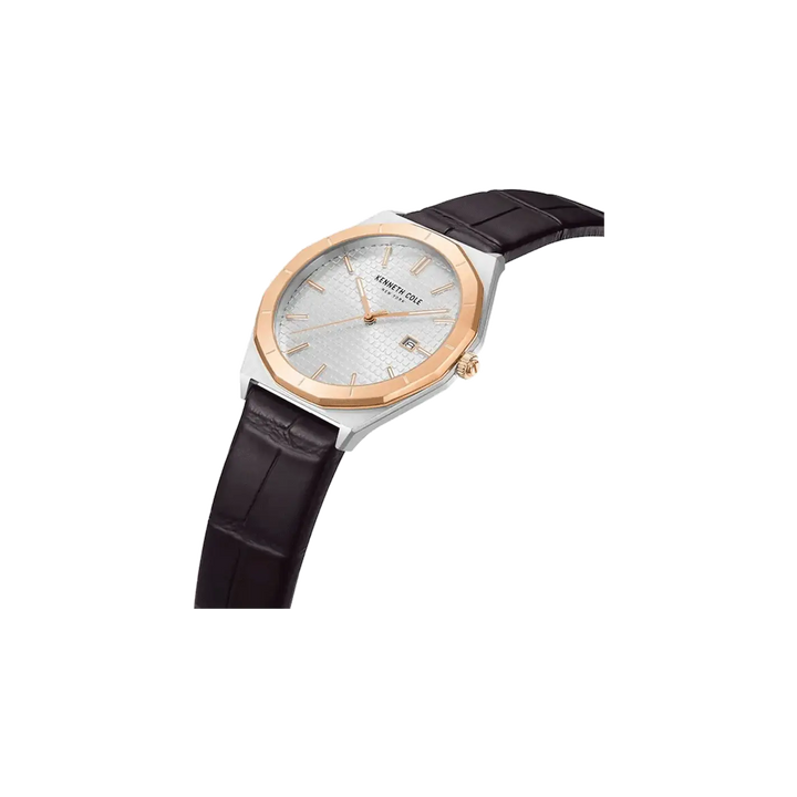 Kenneth Cole Silver Dial Quartz Analog with Date Leather Strap Watch for Men