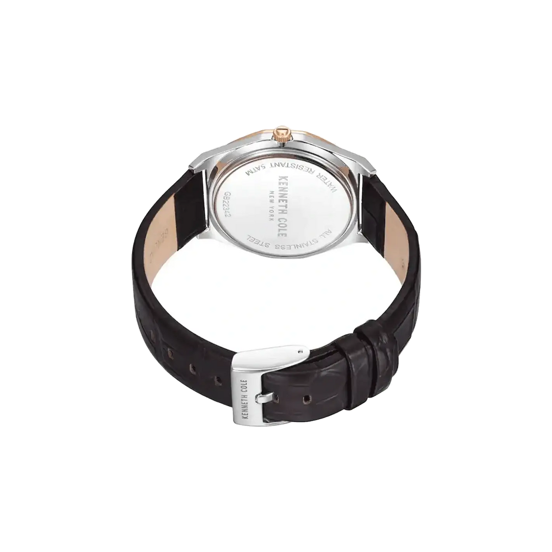 Kenneth Cole Silver Dial Quartz Analog with Date Leather Strap Watch for Men