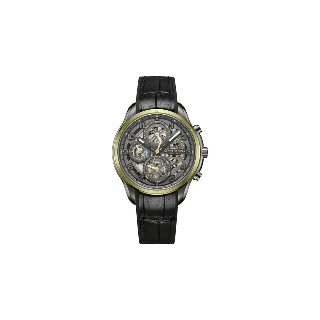 Kenneth Cole Quartz Multifunction Grey Dial Leather Strap Watch for Men