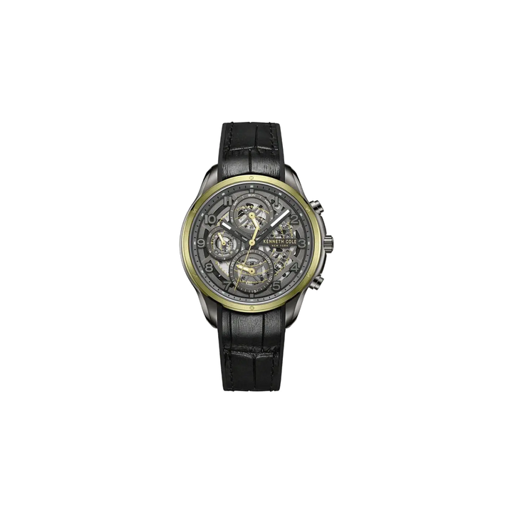 Kenneth Cole Quartz Multifunction Grey Dial Leather Strap Watch for Men