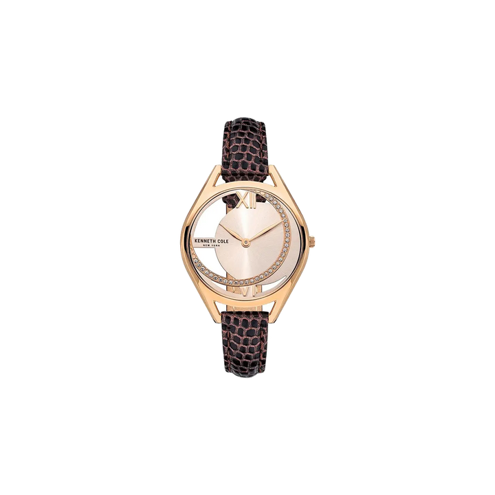 Kenneth Cole Quartz Analog Rose Gold Dial Leather Strap Watch for Women