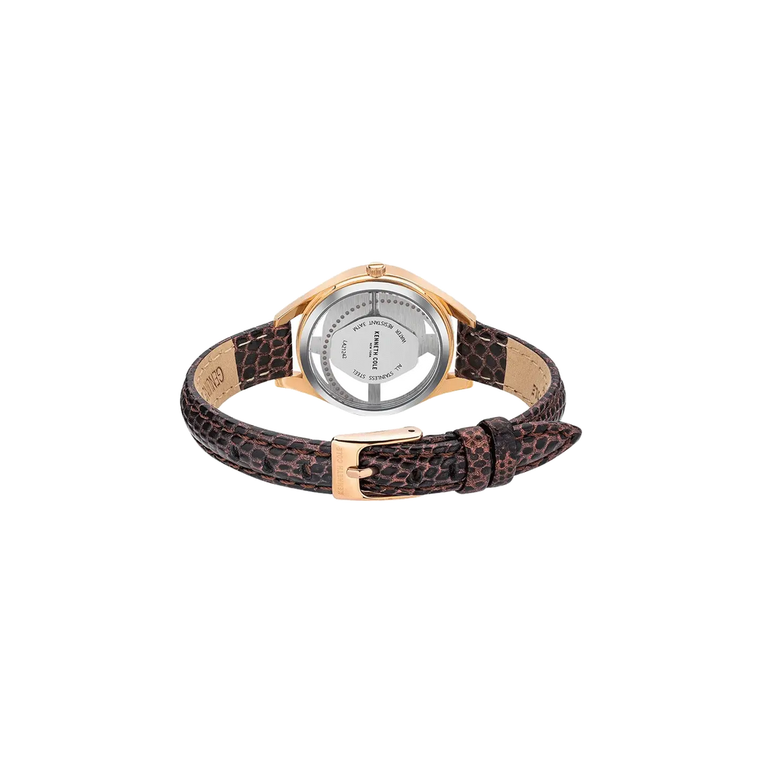 Kenneth Cole Quartz Analog Rose Gold Dial Leather Strap Watch for Women