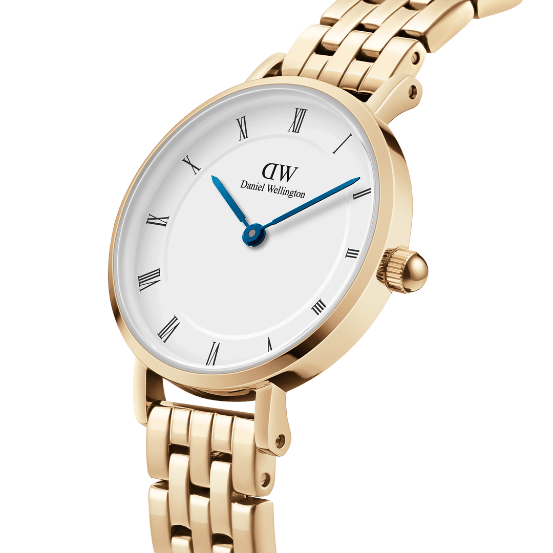 Elegant Petite Roman Numerals Watch - Gold 5-Link Strap Design