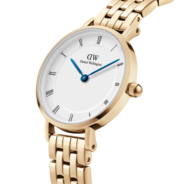 Elegant Petite Roman Numerals Watch - Gold 5-Link Strap Design