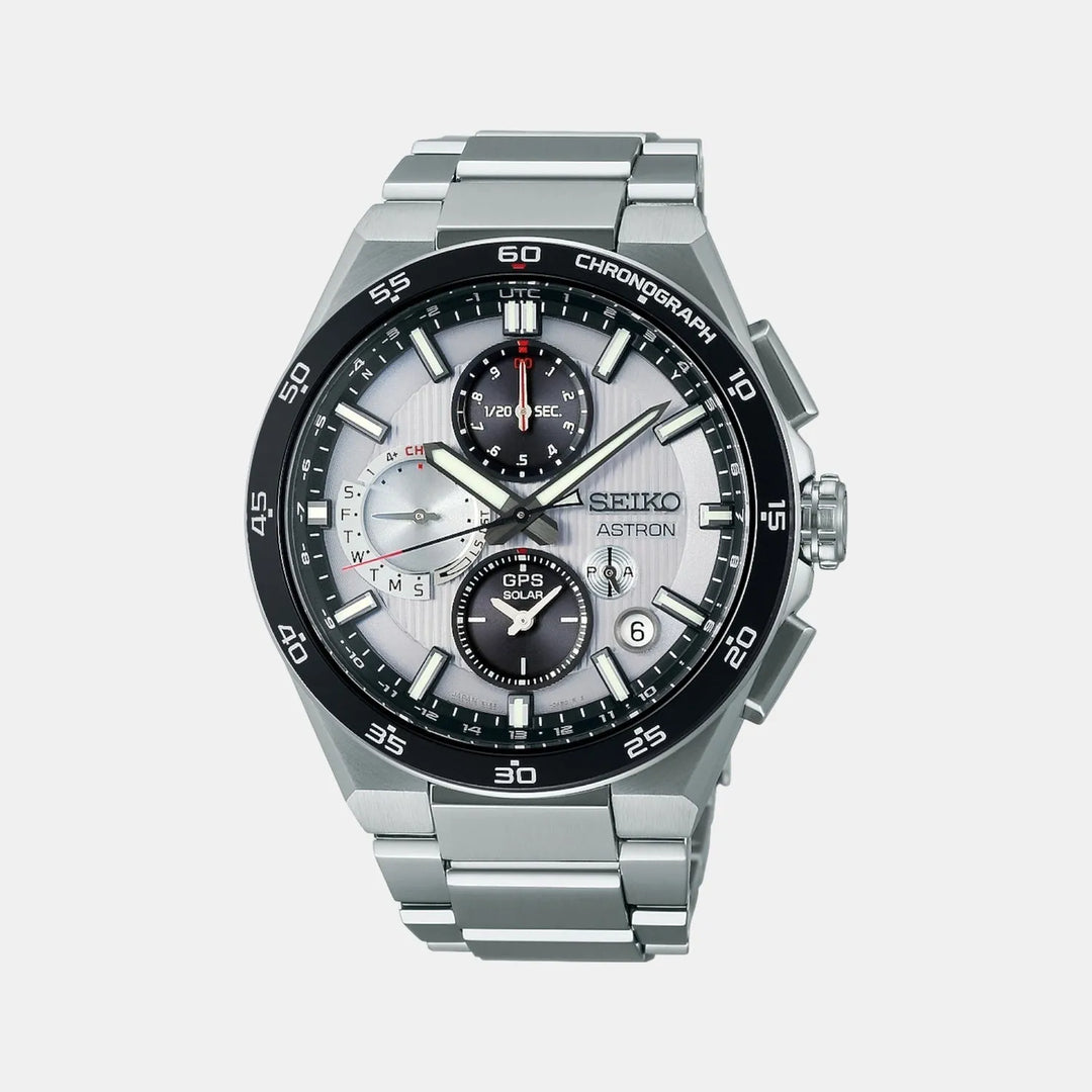Seiko Astron SSH153J1 Silver Dial Solar Chronograph Men&