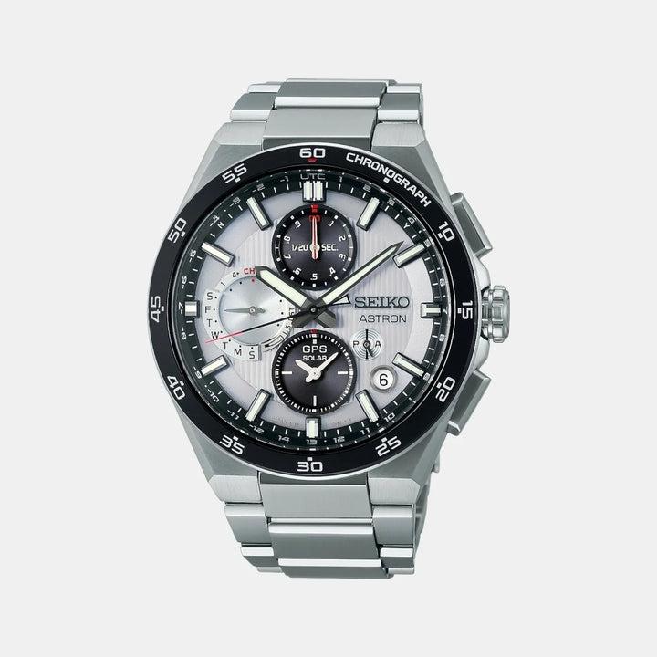 Seiko Astron SSH153J1 Silver Dial Solar Chronograph Men&