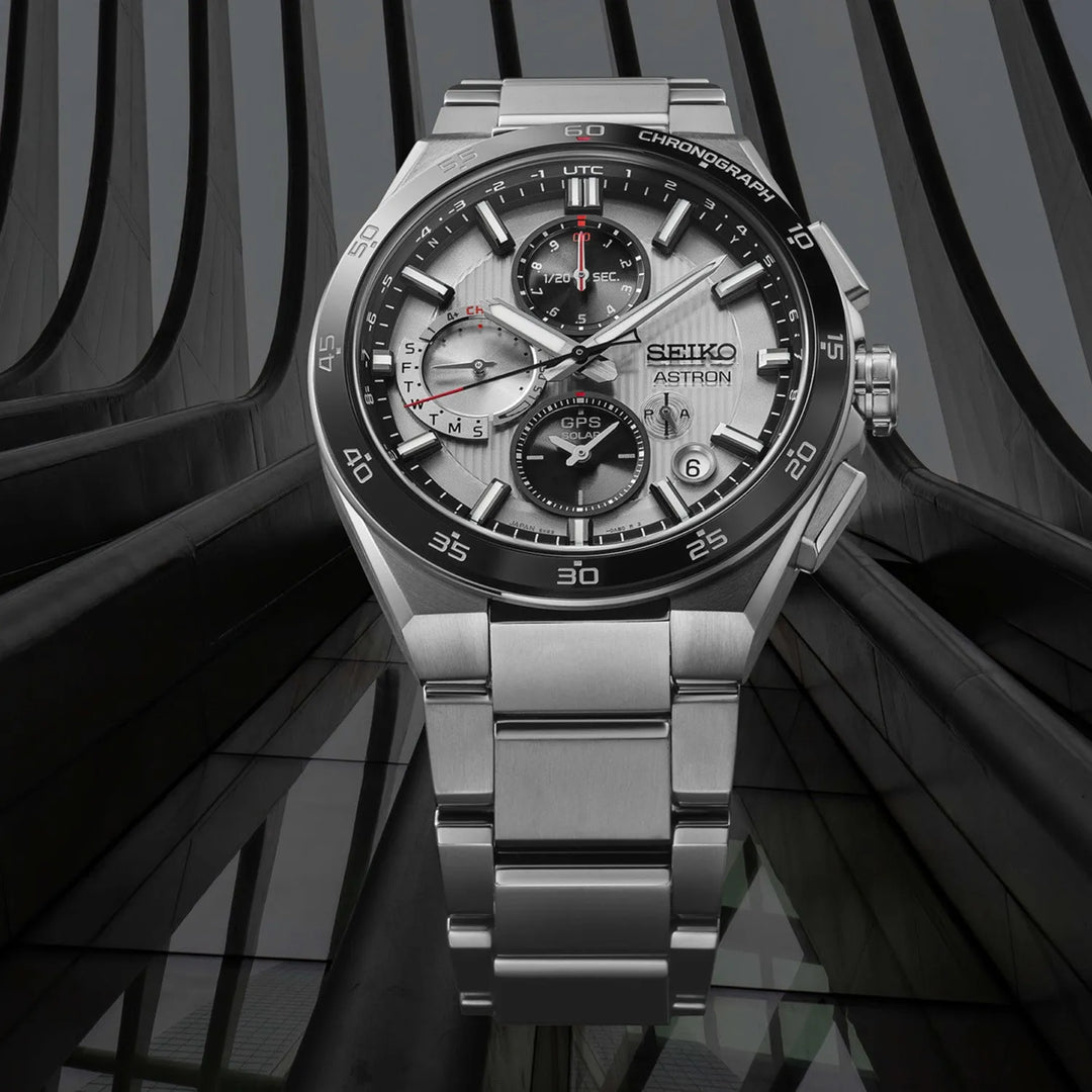 Seiko Astron SSH153J1 Silver Dial Solar Chronograph Men&