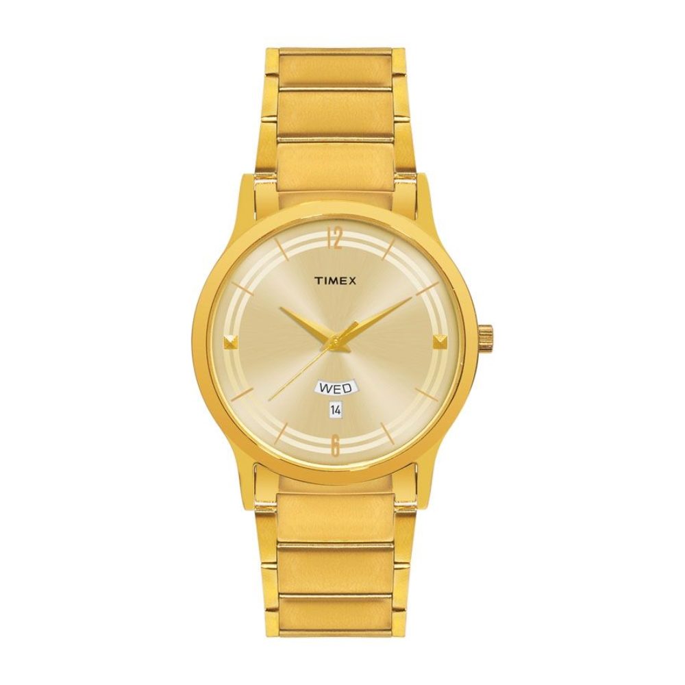 Timex Classics Men's Quartz Analog Champagne Dial Round Case Day Date Function Watch -TI000R421