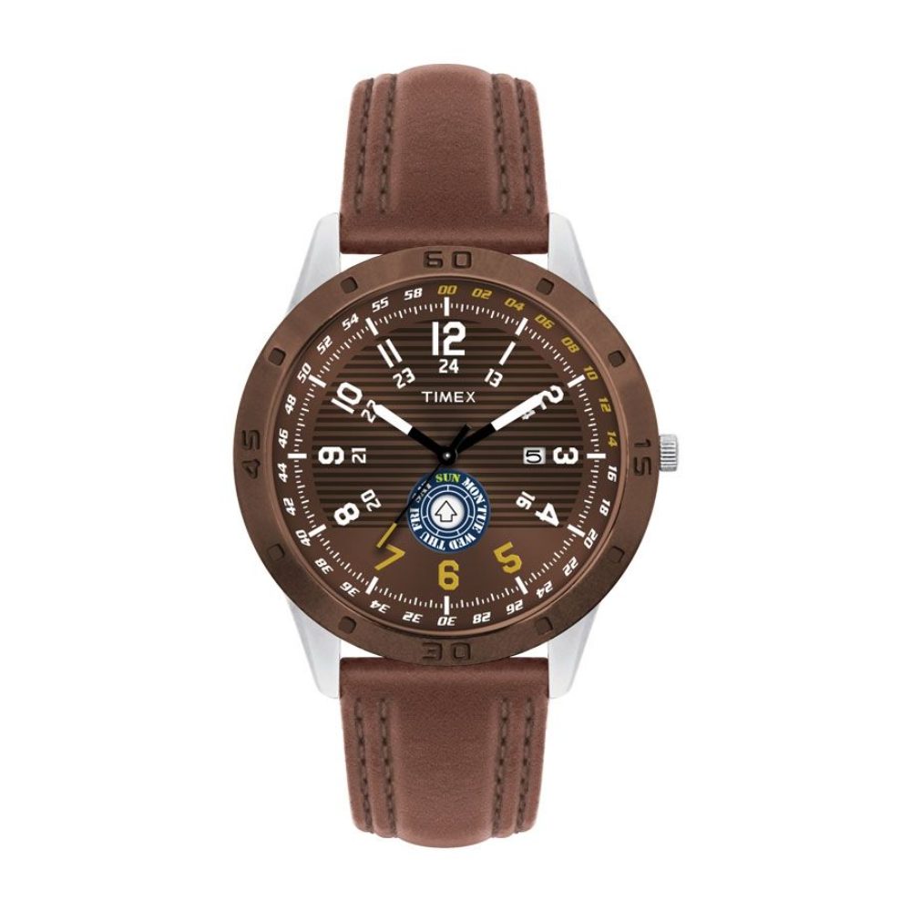 Timex Fashion Men's Quartz Analog Brown Dial Round Case Day Date Function Watch -TI000U90300