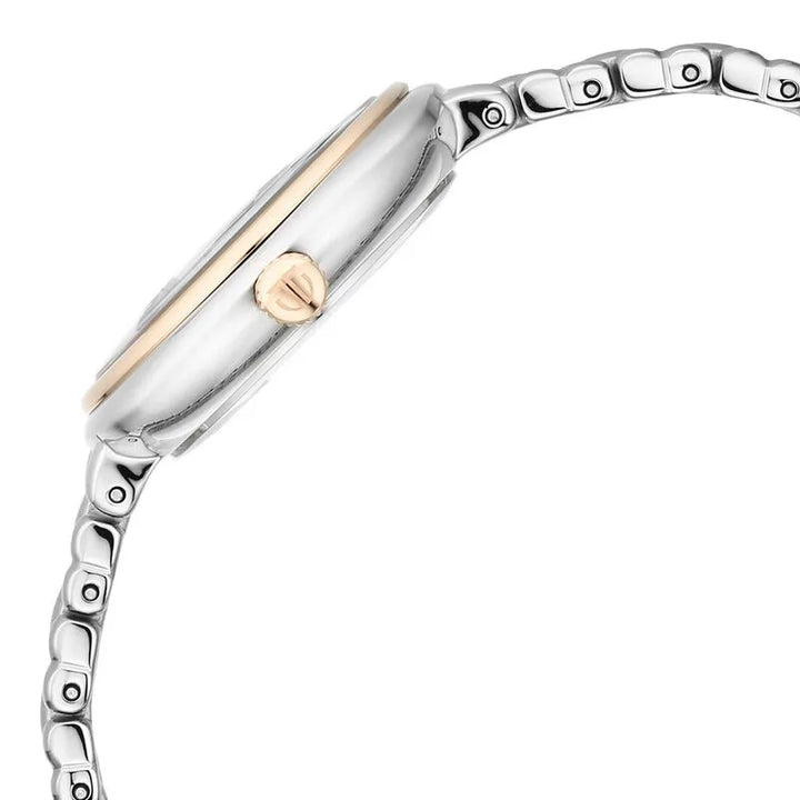Titan Aura Quartz Analog White Mother Of Pearl Dial Two-Tone Stainless Steel Watch for Women nu95241km01