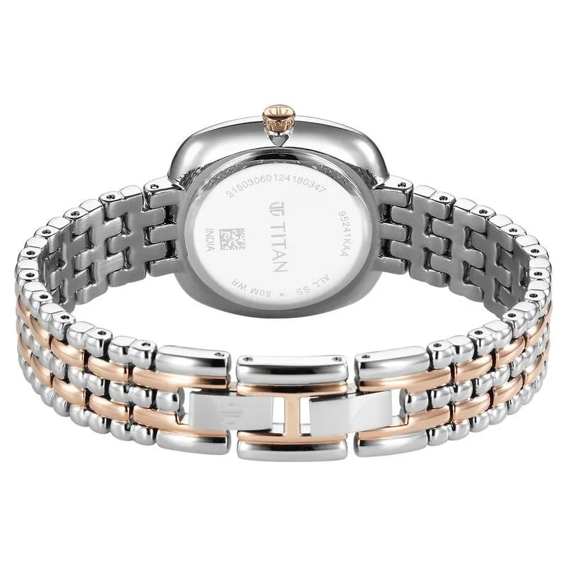Titan Aura Quartz Analog White Mother Of Pearl Dial Two-Tone Stainless Steel Watch for Women nu95241km01