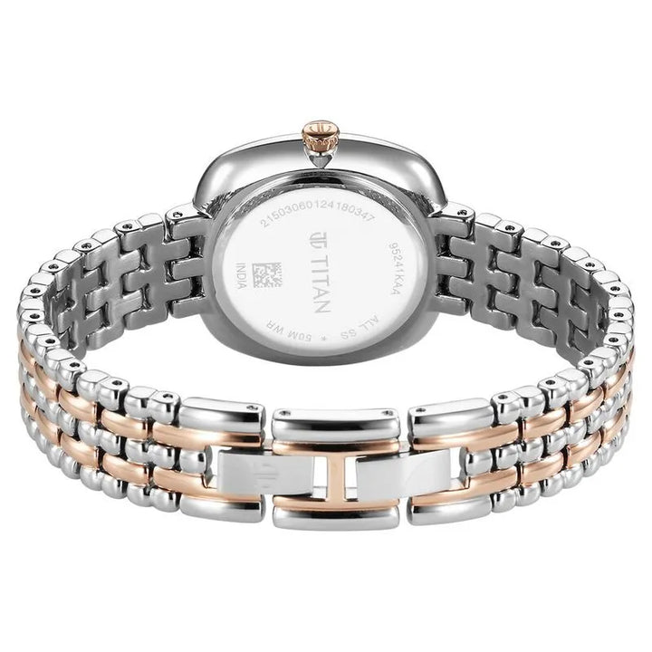 Titan Aura Quartz Analog White Mother Of Pearl Dial Two-Tone Stainless Steel Watch for Women nu95241km01