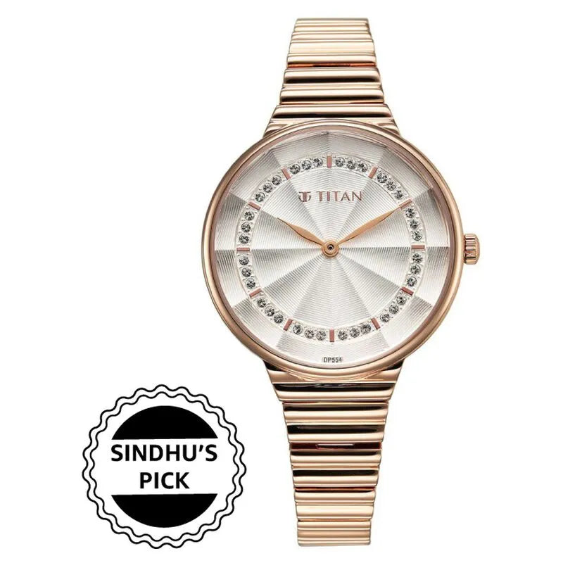 Titan Aura Quartz Silver Dial Rose Gold Women&