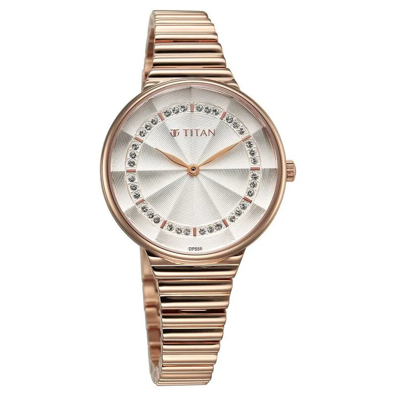 Titan Aura Quartz Silver Dial Rose Gold Women&