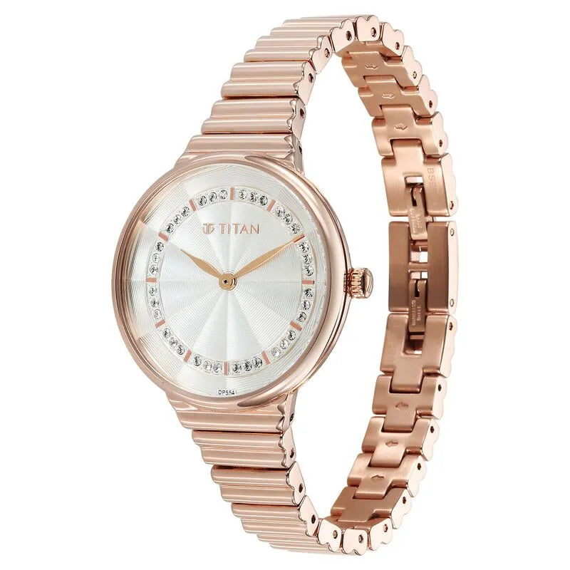 Titan Aura Quartz Silver Dial Rose Gold Women&
