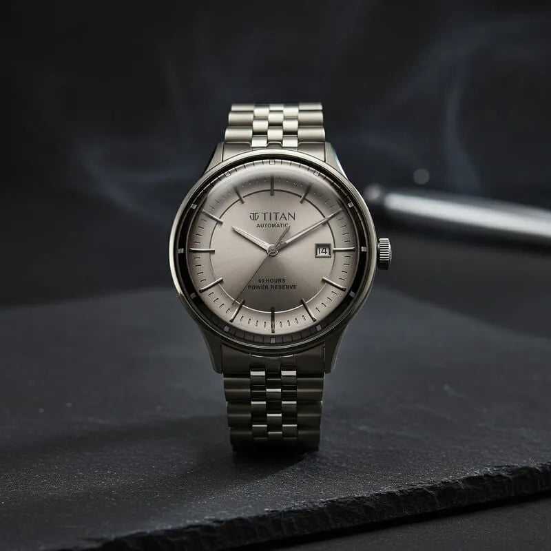 Titan Automatic Weekender 90201qm02 Grey Dial Men&