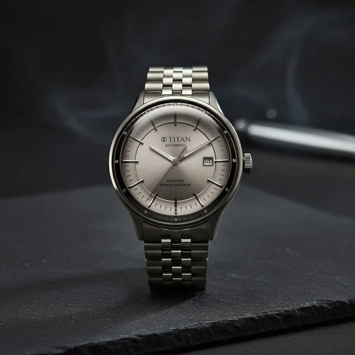 Titan Automatic Weekender 90201qm02 Grey Dial Men&