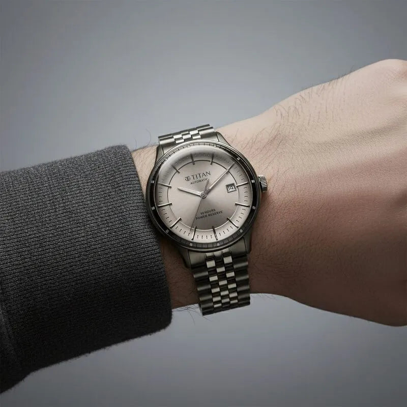 Titan Automatic Weekender 90201qm02 Grey Dial Men&
