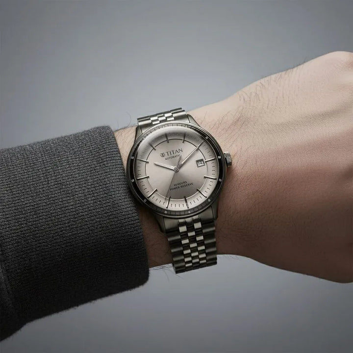 Titan Automatic Weekender 90201qm02 Grey Dial Men&
