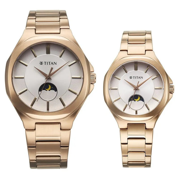 Titan Bandhan NU9400994209WM01 Silver Dial Rose Gold Couple&