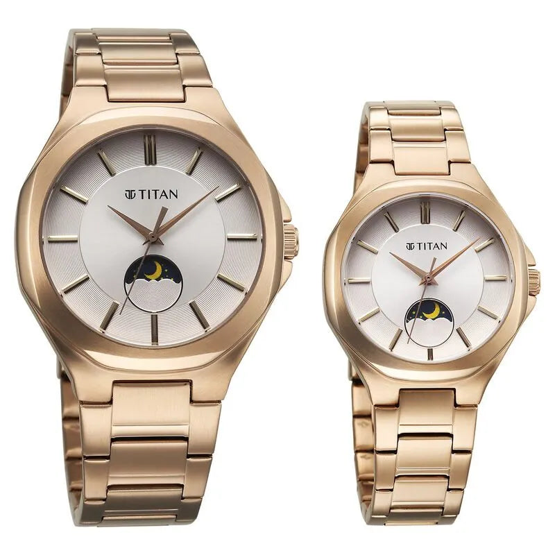 Titan Bandhan NU9400994209WM01 Silver Dial Rose Gold Couple&