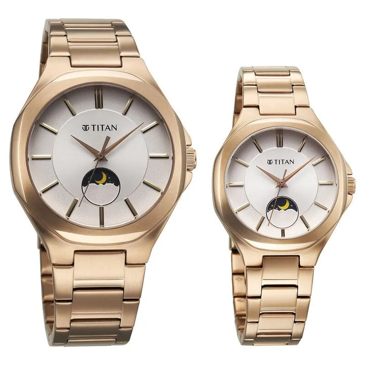 Titan Bandhan NU9400994209WM01 Silver Dial Rose Gold Couple&