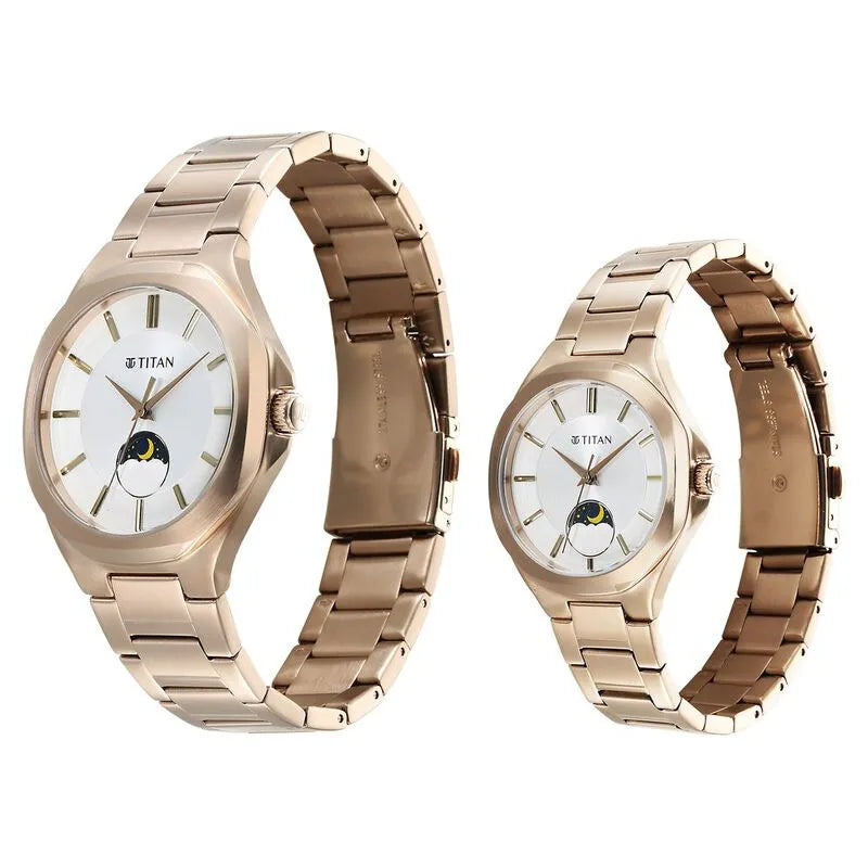 Titan Bandhan NU9400994209WM01 Silver Dial Rose Gold Couple&