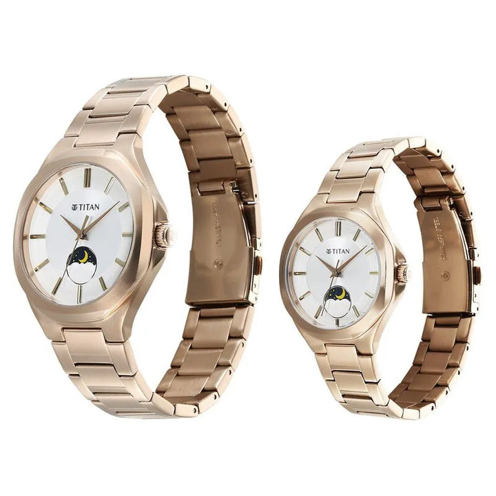 Titan Bandhan NU9400994209WM01 Silver Dial Rose Gold Couple&