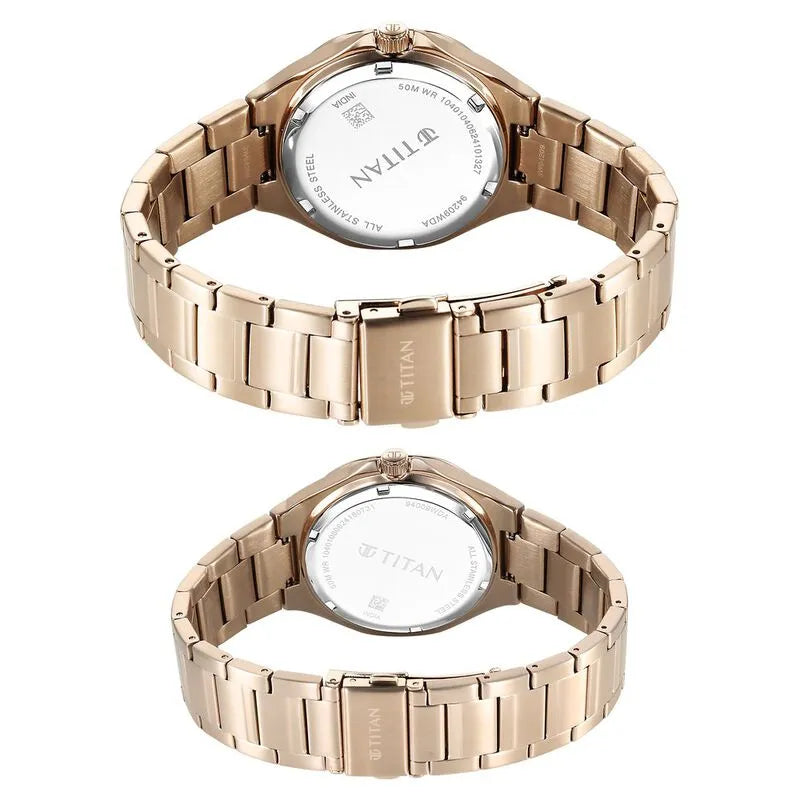 Titan Bandhan NU9400994209WM01 Silver Dial Rose Gold Couple&