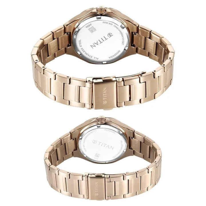 Titan Bandhan NU9400994209WM01 Silver Dial Rose Gold Couple&