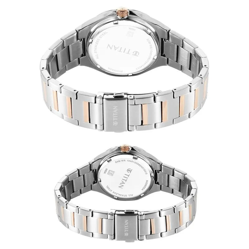 Titan Bandhan Quartz Analog Sun-Moon Silver Dial Couple Watch nu9400994209km01
