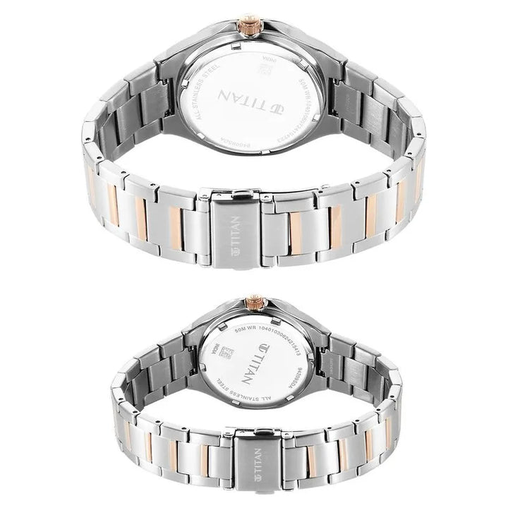 Titan Bandhan Quartz Analog Sun-Moon Silver Dial Couple Watch nu9400994209km01